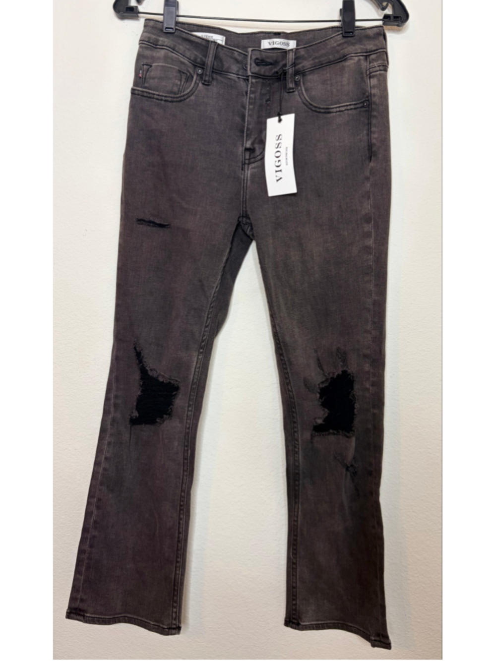 Women's Vigoss Gray Distressed Stevie Crop Straight Leg Jeans